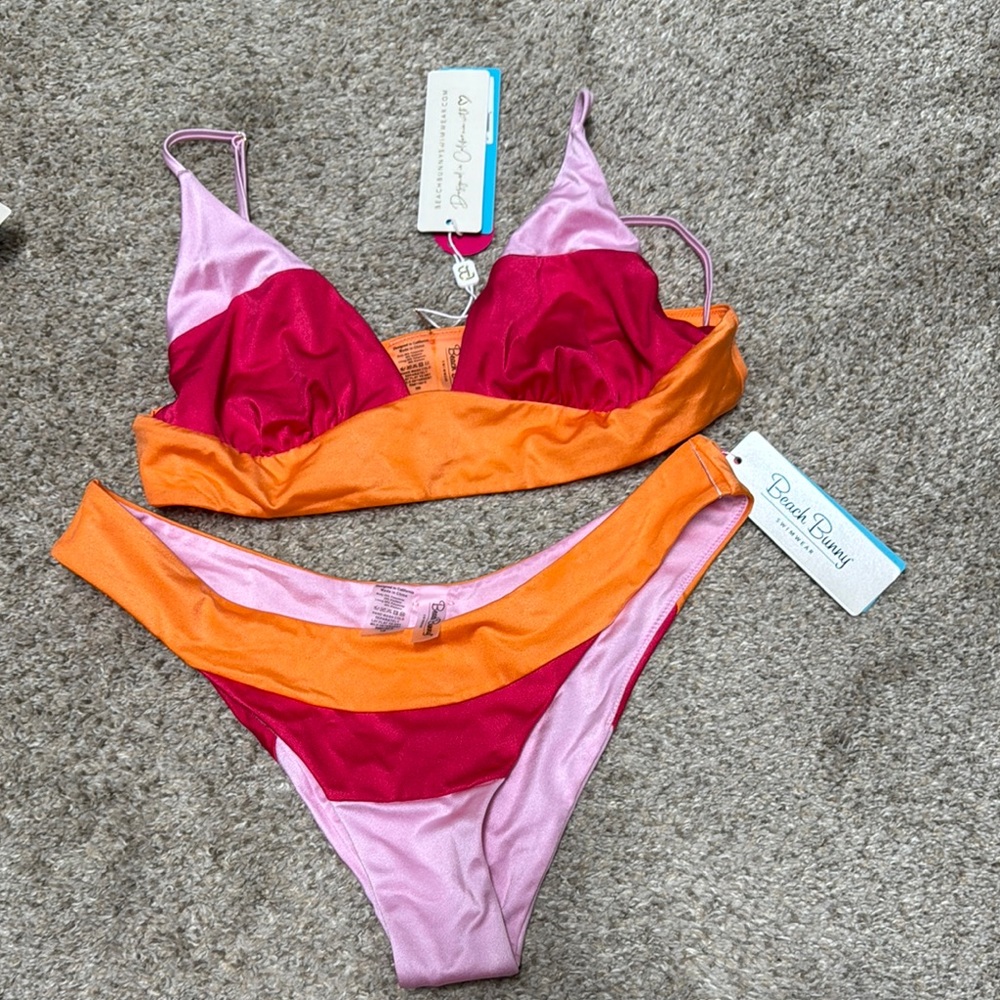 Beach Bunny Pink and Orange Bikini Set